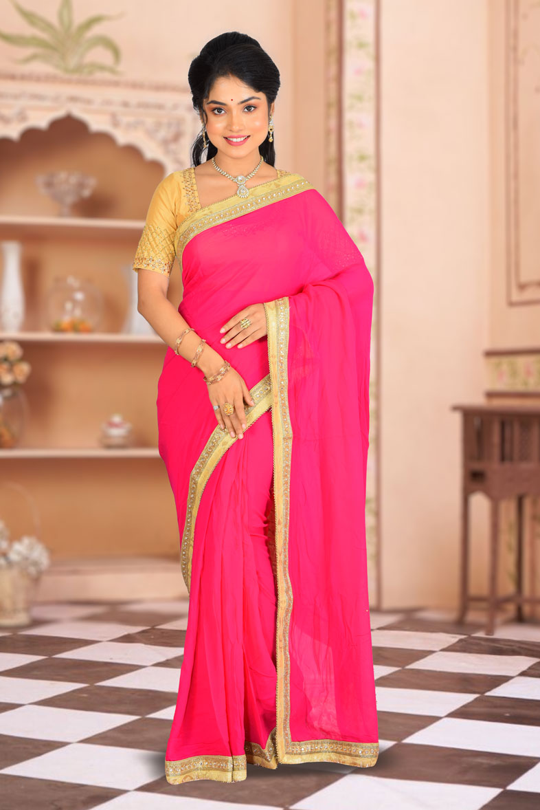 MULMUL ADINA SEQUIN-AARI WORK CHIFFON SAREE