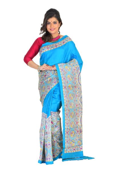 Madhubani Printed Pure Silk Saree (adi75496)