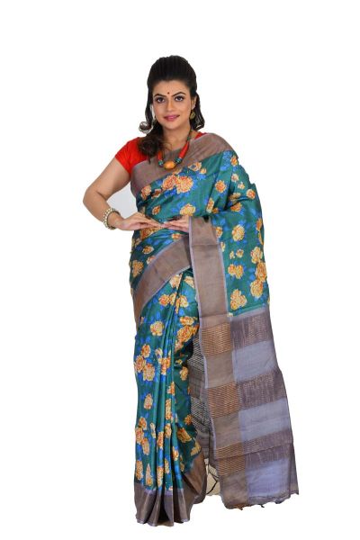 Tussar Printed Pure Silk Saree (adi75530)
