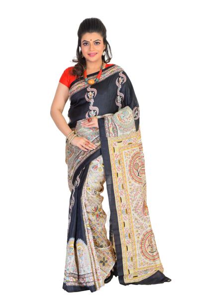 Madhubani Printed Pure Silk Saree (adi75533)