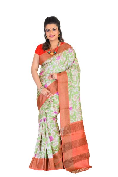 Tussar Printed Pure Silk Saree (adi75535)