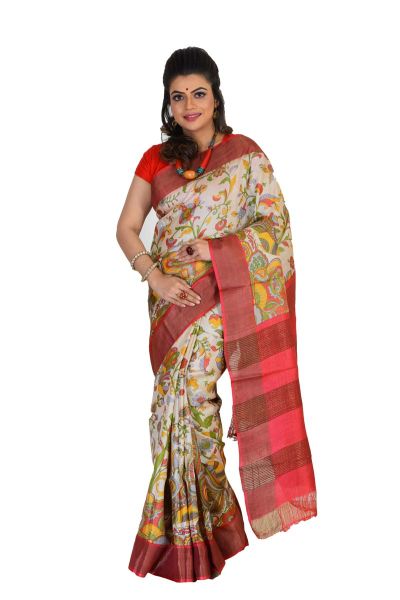 Tussar Printed Pure Silk Saree (adi75537)