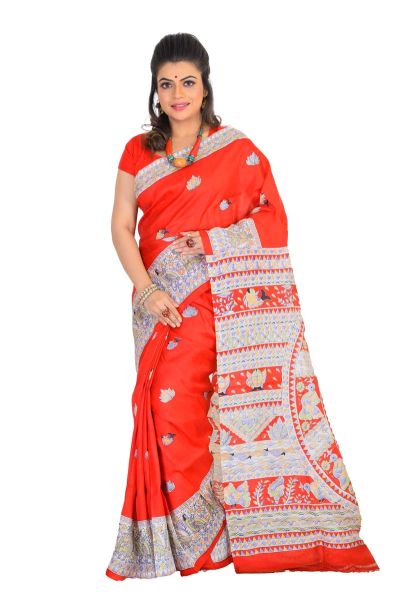 Madhubani Printed Pure Silk Saree (adi75546)