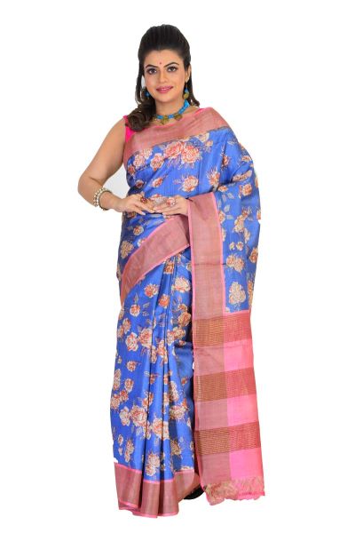 Tussar Printed Pure Silk Saree (adi75553)