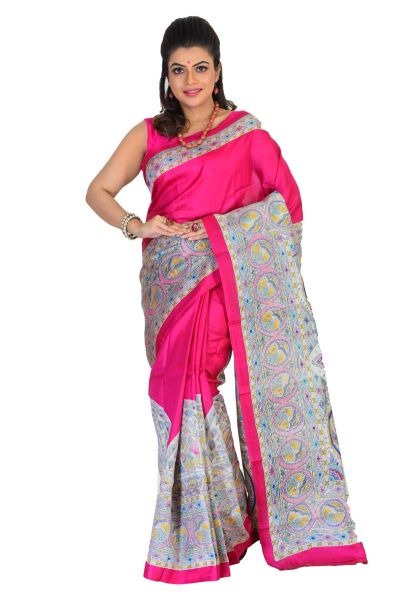 Madhubani Printed Pure Silk Saree (adi75557)