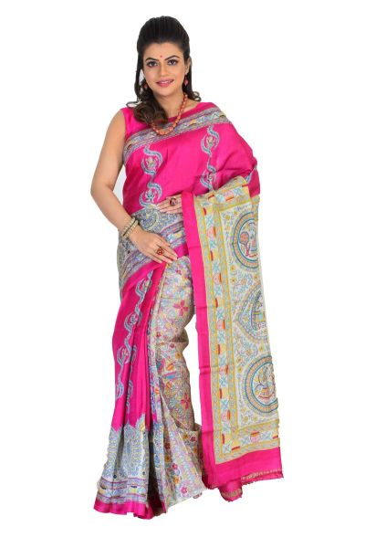 Madhubani Printed Pure Silk Saree (adi75563)