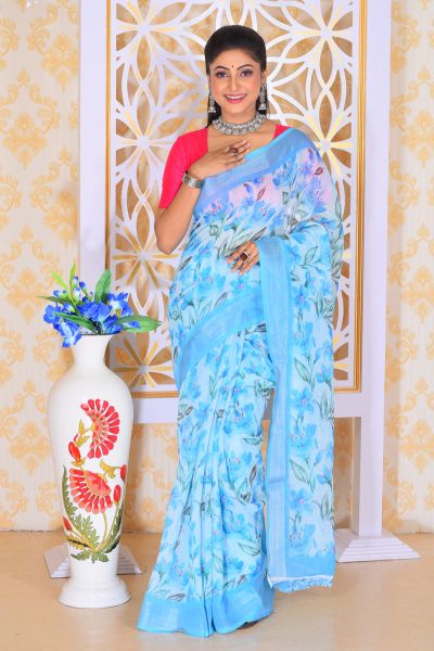 Digital Printed Linen Silk Saree (adi77497)