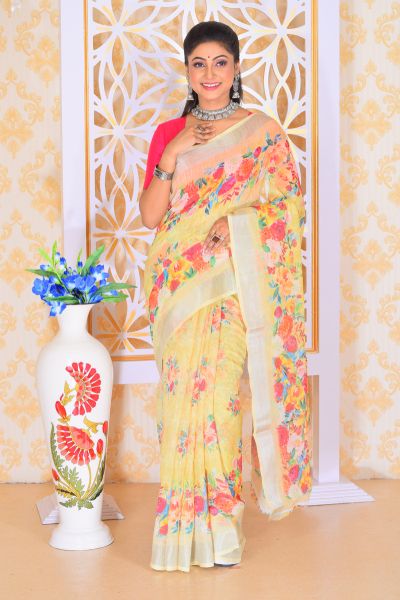 Digital Printed Linen Silk Saree (adi77499)