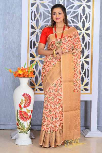 Semi Tussar Printed Silk Saree (adi78635)