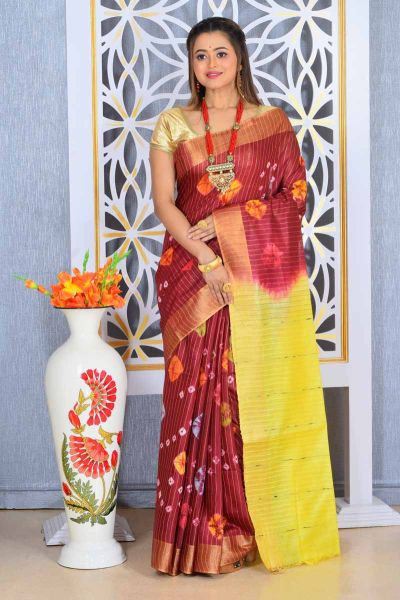 Semi Tussar Printed Silk Saree (adi78643)