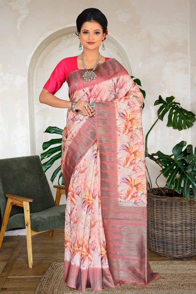 Semi Tussar Printed Silk Saree (adi82910)