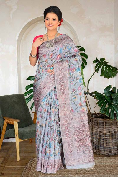 Semi Tussar Printed Silk Saree (adi82915)