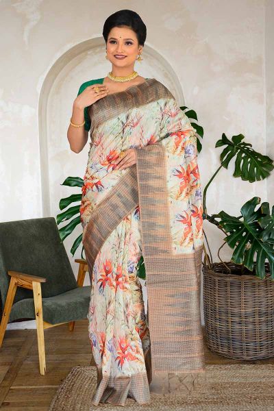 Semi Tussar Printed Silk Saree (adi82969)