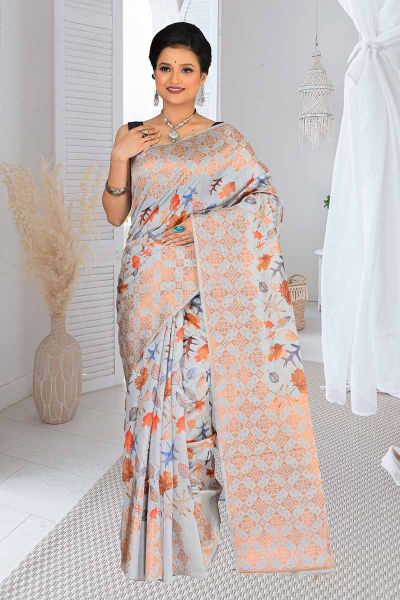Semi Tussar Printed Silk Saree (adi82978)