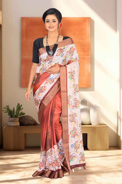 Semi Tussar Printed Silk Saree (adi83719)