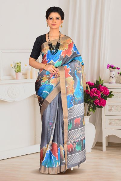 Tussar Printed Silk Saree (adi84004)