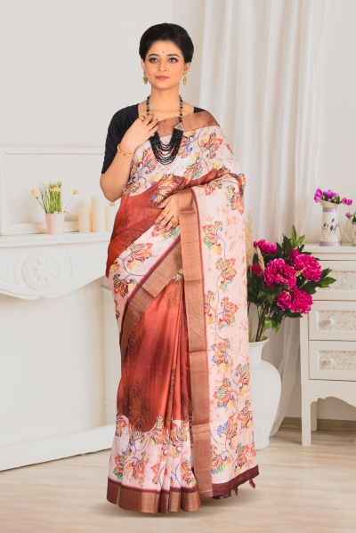 Tussar Printed Silk Saree (adi84005)