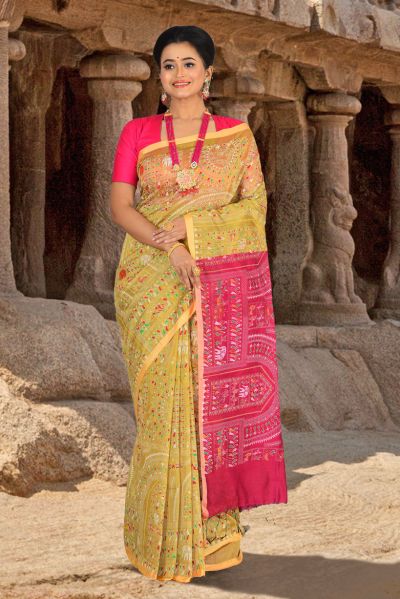 Printed Handloom Cotton Saree (adi84664)