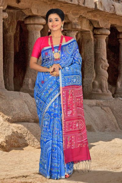 Printed Handloom Cotton Saree (adi84666)