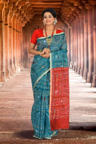 Printed Handloom Cotton Saree (adi84721)