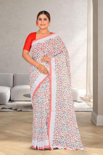 Linen Printed Cotton Saree (adi85639)