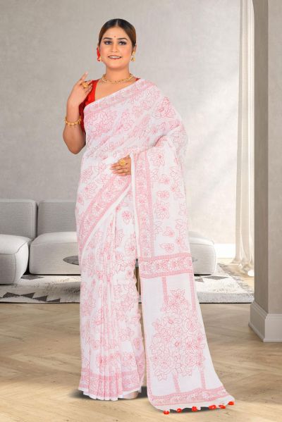 Linen Printed Cotton Saree (adi85646)