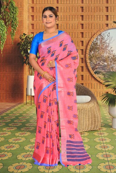 Linen Printed Cotton Saree (adi85671)