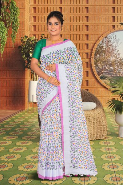 Linen Printed Cotton Saree (adi85680)