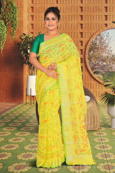 Linen Printed Cotton Saree (adi85681)