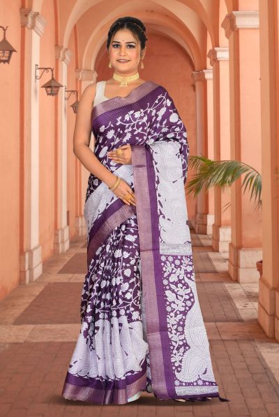 Semi Tussar Printed Silk Saree (adi85687)