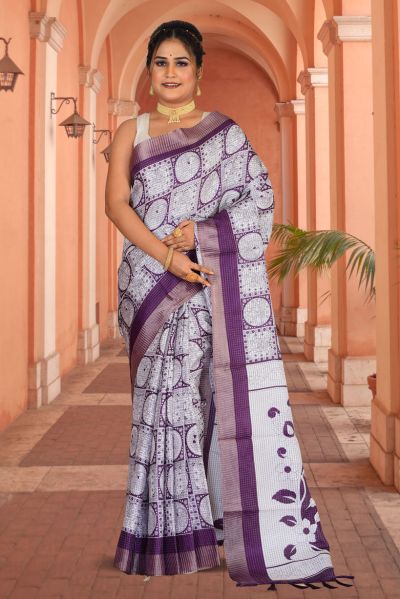 Semi Tussar Printed Silk Saree (adi85692)