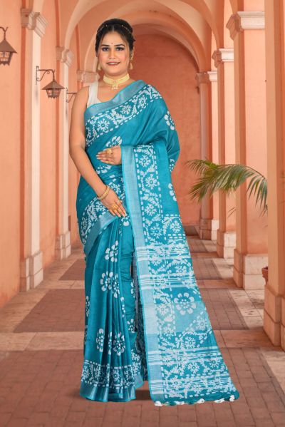 Linen Printed Cotton Saree (adi85694)