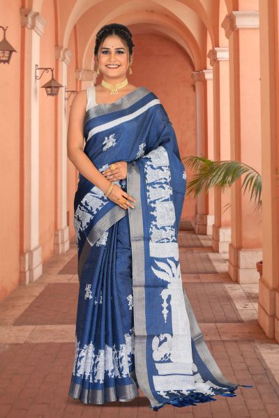 Semi Tussar Printed Silk Saree (adi85698)