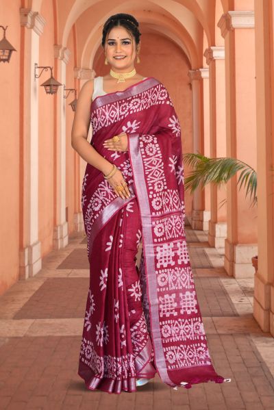 Linen Printed Cotton Saree (adi85703)