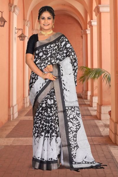 Semi Tussar Printed Silk Saree (adi85710)