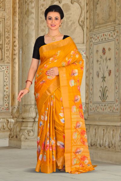 Semi Tussar Printed Silk Saree (adi85853)