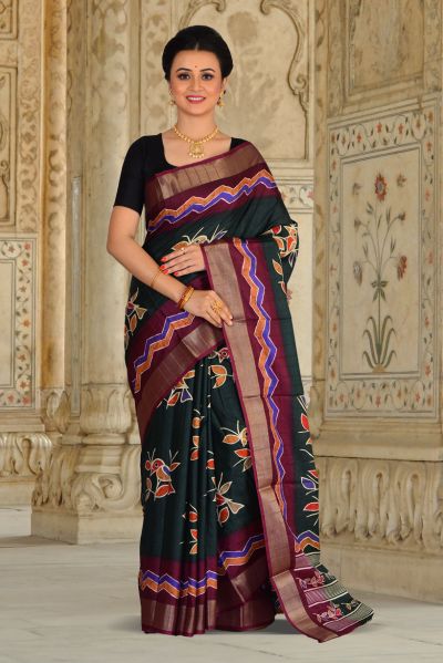 Semi Tussar Printed Silk Saree (adi85854)