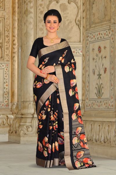 Semi Tussar Printed Silk Saree (adi85855)