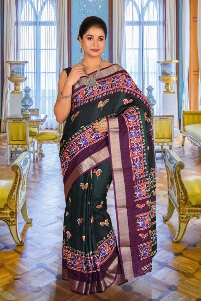 Semi Tussar Printed Silk Saree (adi85956)