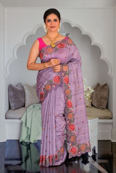 Semi Tussar Parsi Stitch Saree (adi87852)