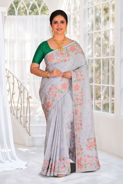 Semi Tussar Parsi Stitch Saree (adi87861)