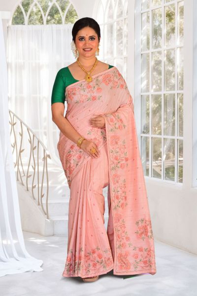 Semi Tussar Parsi Stitch Saree (adi87862)