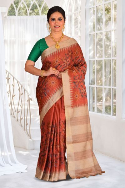 Semi Tussar Parsi Stitch Saree (adi87863)