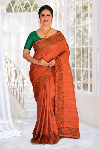 Semi Tussar Parsi Stitch Saree (adi87864)