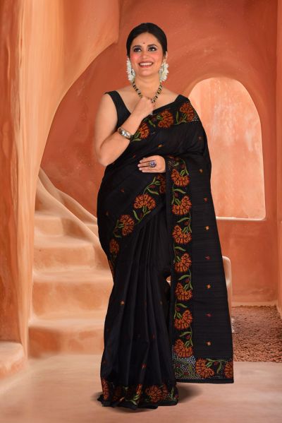 Semi Tussar Parsi Stitch Saree (adi87910)
