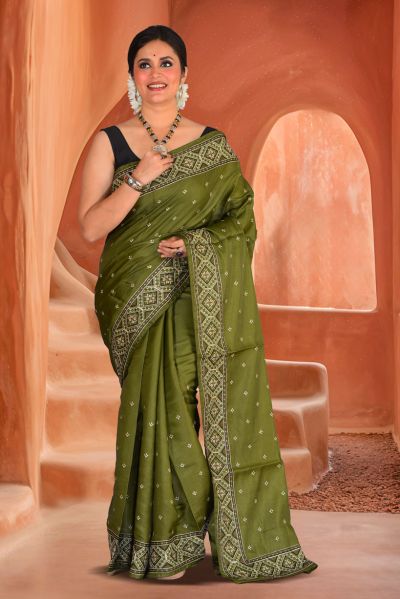 Semi Tussar Parsi Stitch Saree (adi87912)