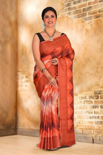 Semi Tussar Printed Silk Saree (adi87916)