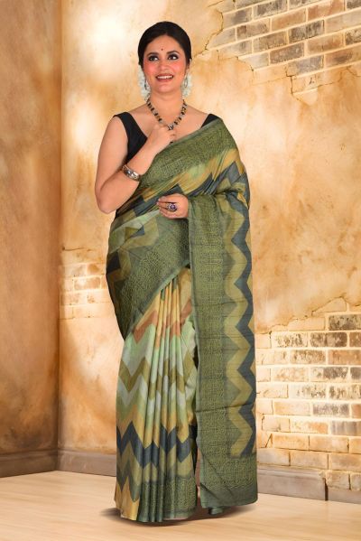 Semi Tussar Printed Silk Saree (adi87917)