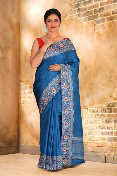 Semi Tussar Printed Silk Saree (adi87923)