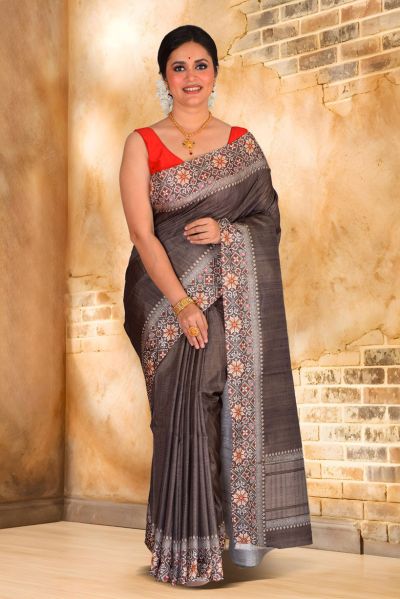Semi Tussar Printed Silk Saree (adi87925)